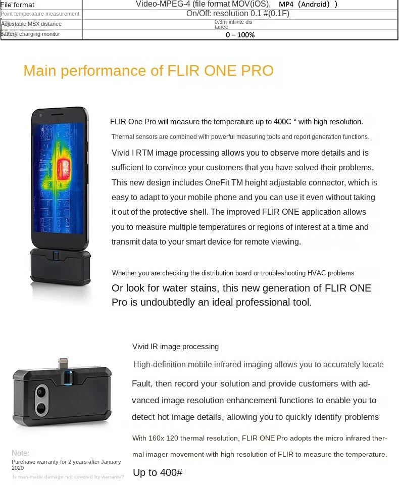 Cámara Térmica Infrarroja FLIR ONE Pro (3ra Gen) para Celular - Sensor Térmico