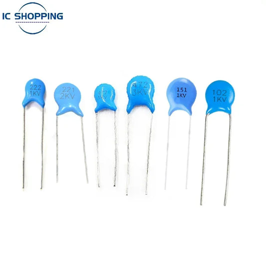 Capacitor Cerámico Alto Voltaje 1kV (100pF-10nF / 101K-103M) - Pack 50 Unidades (Valores Surtidos)