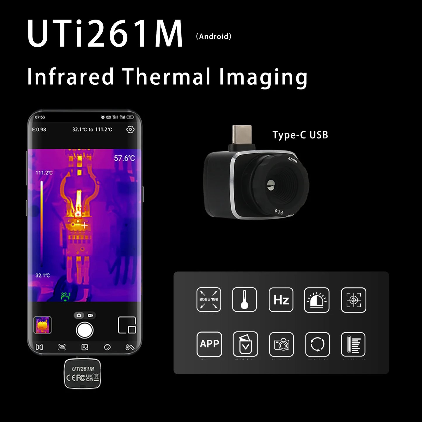 Termógrafo Infrarrojo Móvil UNI-T UTi120 / UTi261M USB para Celular - Cámara Térmica Reparación (Versión Rusa Handle)