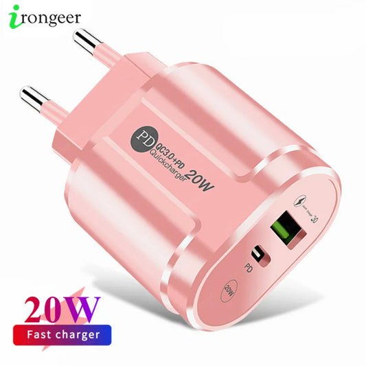 Cargador USB Doble Puerto (Quick Charge 3.0, PD 20W Tipo C) Adaptador Carga Rápida para iPhone 13/12Pro/Huawei/Xiaomi/Samsung