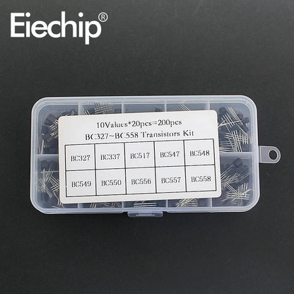 Kit Surtido Transistores TO-92 NPN/PNP (BC547/327/337, 2N2222/3904/3906, C945) en Caja - 200-900 Piezas