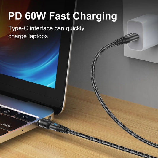 Cable Magnético USLION 2 en 1 Carga Rápida PD 60W USB-C a Tipo C/Micro USB y Datos para iPhone 14/15 Pro Max/Xiaomi 13/Poco M5/X5