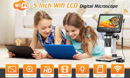 Elikliv DM5 5'' 1000X Wireless Digital Microscope for Electronics 1080P Soldering Coin Microscope For iPhone Android iPad PC 32G