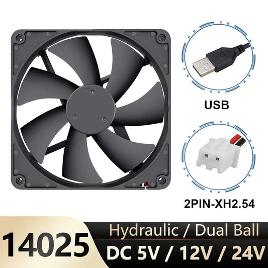 Ventilador Gdstime 140mm (5V/12V/24V, 2PIN/USB, Rodamiento Bola/Buje) para Gabinete PC/CPU Laptop (140x140x25mm)