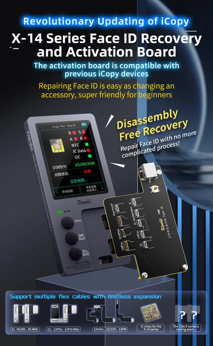 QIANLI iCopy Plus 2.3v 2025 Face ID Adaptor & Flex For X-14 PM Series Dot Matrix Recovery Activation Board Repair Tools
