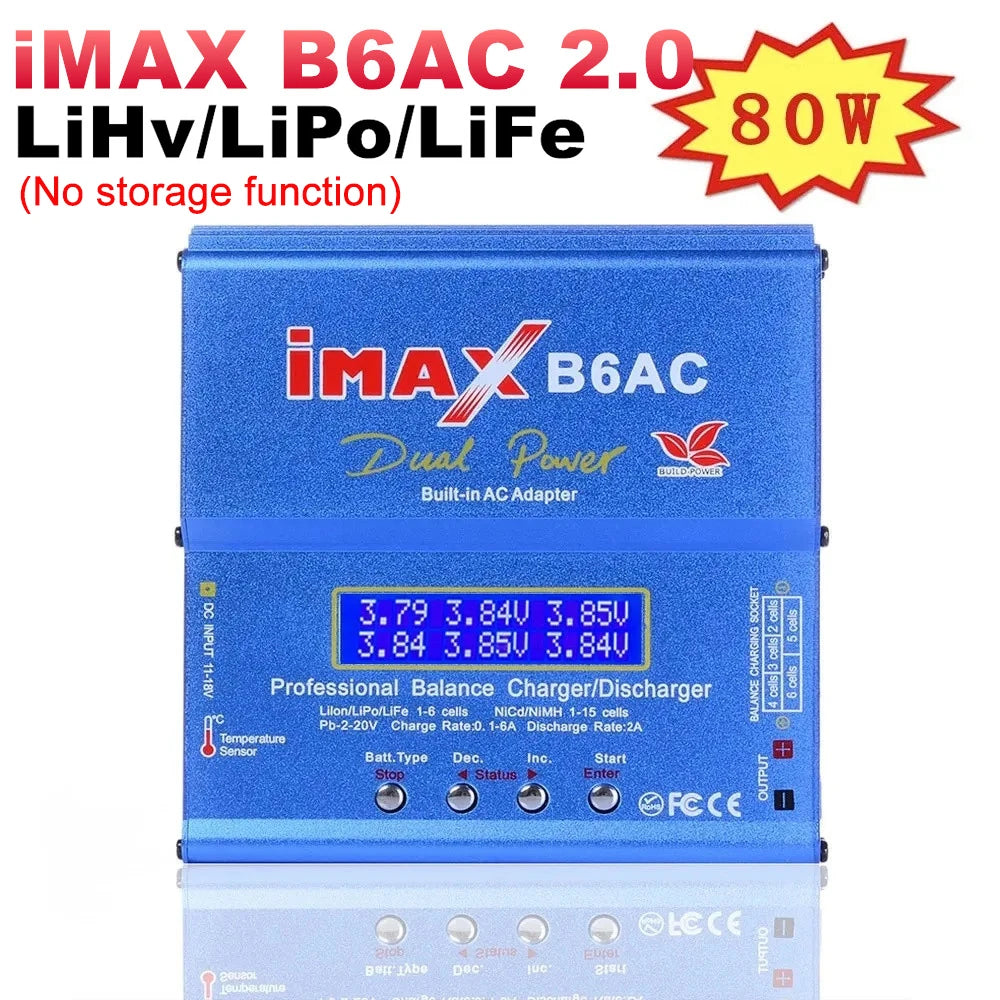iMAX B6AC 2.0 RC Charger 80W B6AC 6A Battery Charger LiHv Lipo Nimh Li-ion Ni-cd Digital Balance Charger With LCD Digital Screen