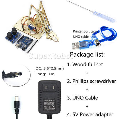 Kit Garra Brazo Robot Manipulador Mecánico Acrílico 4-DOF (Desarmado, para SG90/MG90S) Arduino STEAM