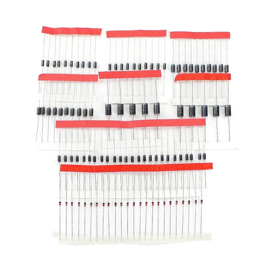 Kit Surtido Diodos THT (Rectificador/Schottky/Switching) - 8 Valores (1N4148, 1N4007, 1N58xx, FRxxx) (Total 100 Piezas)