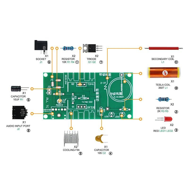 Kit DIY Bobina Tesla Divertida con Arco y Audio - Producción/Ensamblaje Electrónico Experimental (Soldar)