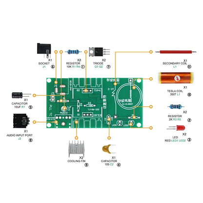 Kit DIY Bobina Tesla Divertida con Arco y Audio - Producción/Ensamblaje Electrónico Experimental (Soldar)