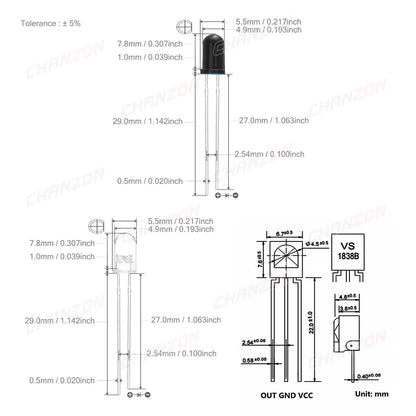 20pcs 5mm 940nm VS1838B IR LED Emitting Diode Kit Transmitter Receiver Infrared Light Lamp Emitter Phototransistor Assortment