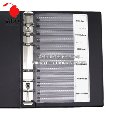 Libro Muestras LED SMD (1200pcs, 0402/0603/0805/1206, 24 Valores, Rojo/Azul/Verde/Blanco/Amarillo/Naranja) Kit Diodos Emisores Luz