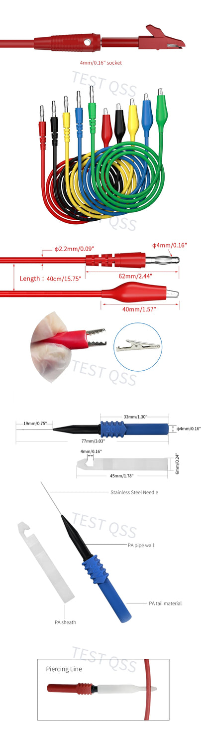 Kit Puntas Prueba Multímetro QSS (41 Pzs) - Banana 4mm, Pinzas Cocodrilo, Sondas Perforadoras