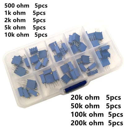 50pcs/lot 3296W Multiturn Trimmer Potentiometer Kit High Precision 3296 Variable Resistor With Free Box electronic Diy Kit