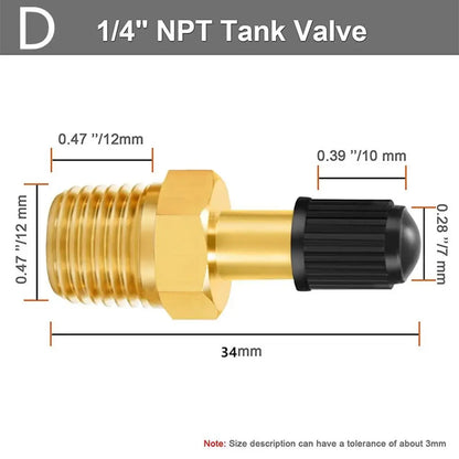 Válvula Llenado Tanque Compresor Aire Latón Anti-Corrosión Schrader (Rosca 1/4 NPT / 1/8 NPT / M10) Núcleo Válvula Neumático Auto