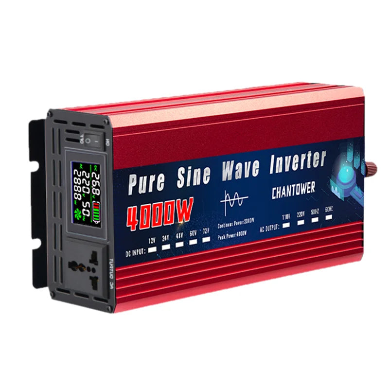 Inversor Onda Pura DC 12V/24V a AC 110V/220V (2000W-5000W) Convertidor Voltaje Portátil Auto/Solar