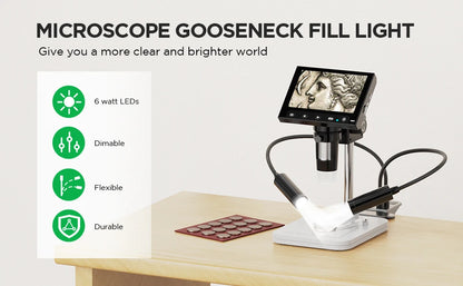Elikliv Gooseneck Auxiliary Lights for Digital Microscope 118cm Flexible Microscope LED Lights with 3 Lighting Modes USB Cable
