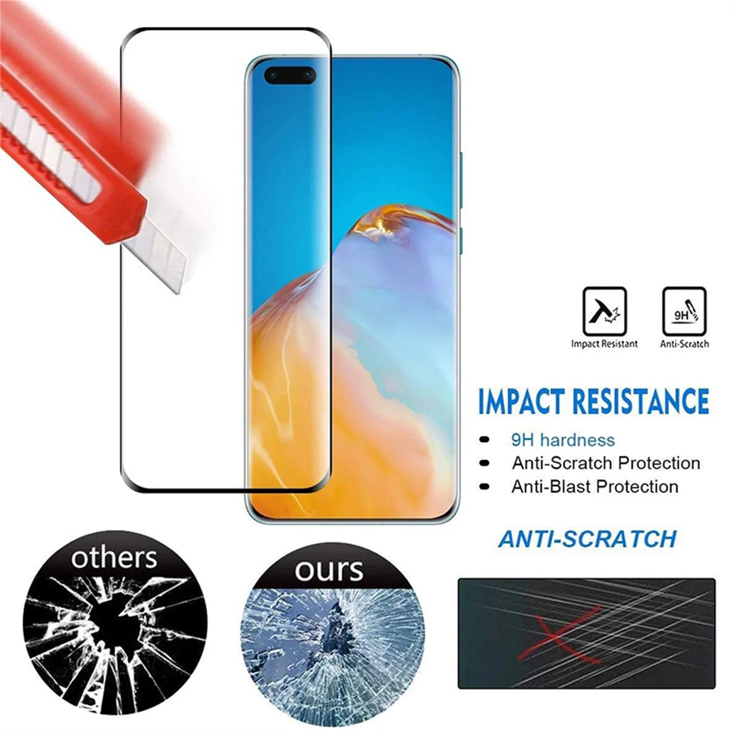 1-4Pcs Curved Glass For HUAWEI P40 Pro Screen Protector Glass
