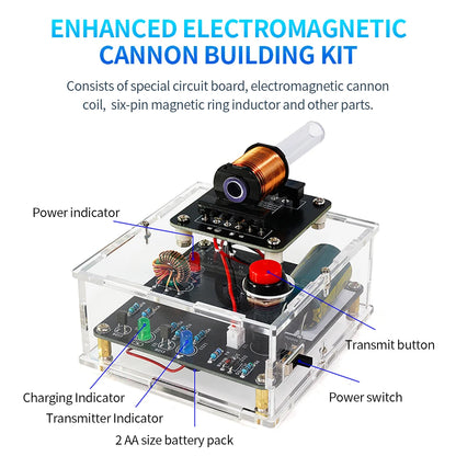 Kit DIY Cañón Electromagnético Alto Voltaje (3V DC) - Módulo Booster Bobina y PCB Práctica Soldadura
