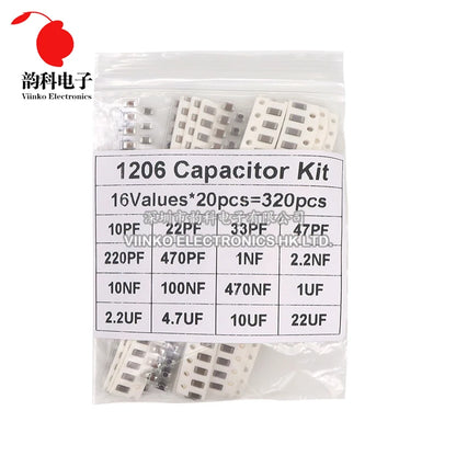 Kit Surtido Capacitores SMD (0603/0805/1206, 16/36/50 Valores, 1pF-10uF) Set Capacitancia (320/720 Piezas)