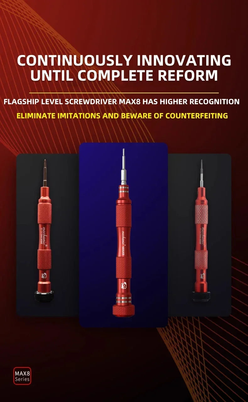 Destornillador Precisión Antideslizante MECHANIC MAX8 (Puntas 0.8 Torx / 0.6 Y / 1.2 Phillips / 1.5 Phillips / 2.5 Phillips / T2) para Reparación Móvil/Cámara
