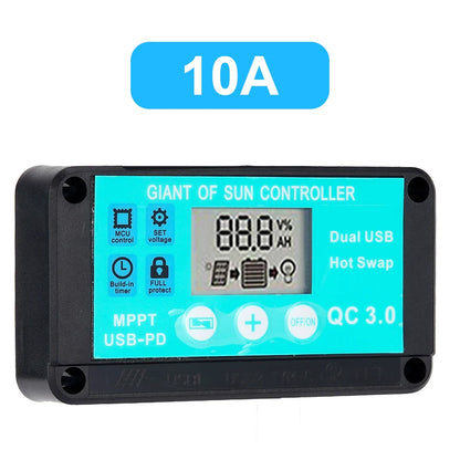 10A MPPT Solar Charge Controller 12V/24V Multiple Protection Solar Panel Regulator LCD Display Fast Charging 3.0 Battery Charger