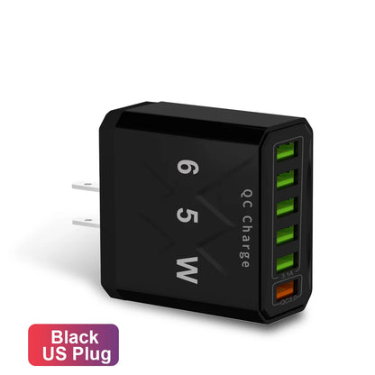 Adaptador Cargador Viaje Rápido USB 3.1A 6 en 1 Multi-Enchufe QC3.0 para iPhone 12/13/Samsung/Xiaomi