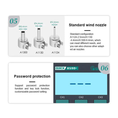 Quick 859D+ 580W Intelligent Hot Air Desoldering Rework Station for Motherboard BGA SMD Quick Heating Desoldering Station Tools