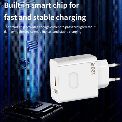 Cargador USB GaN 120W Carga Rápida con Cable USB Tipo C 10A para iPhone/Huawei/Samsung/Xiaomi