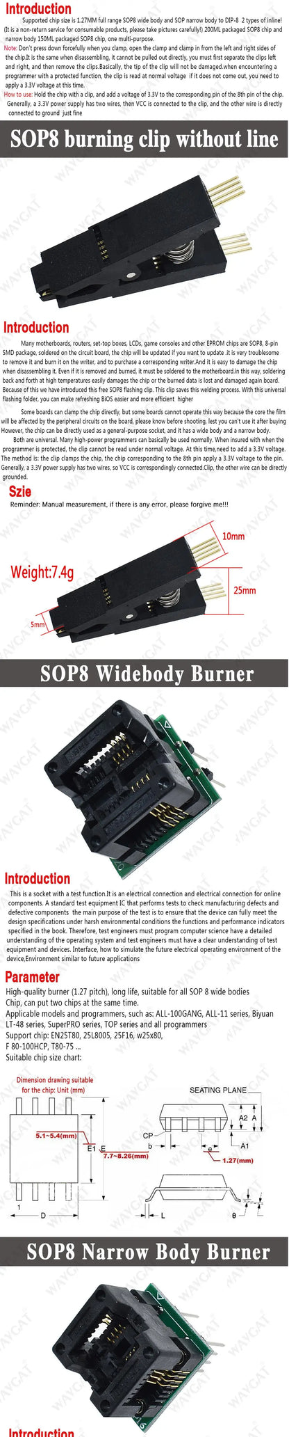 Kit Programador USB XTW100 (CH341B) 24/25 Series EEPROM Flash BIOS + Clip Test SOIC8/SOP8