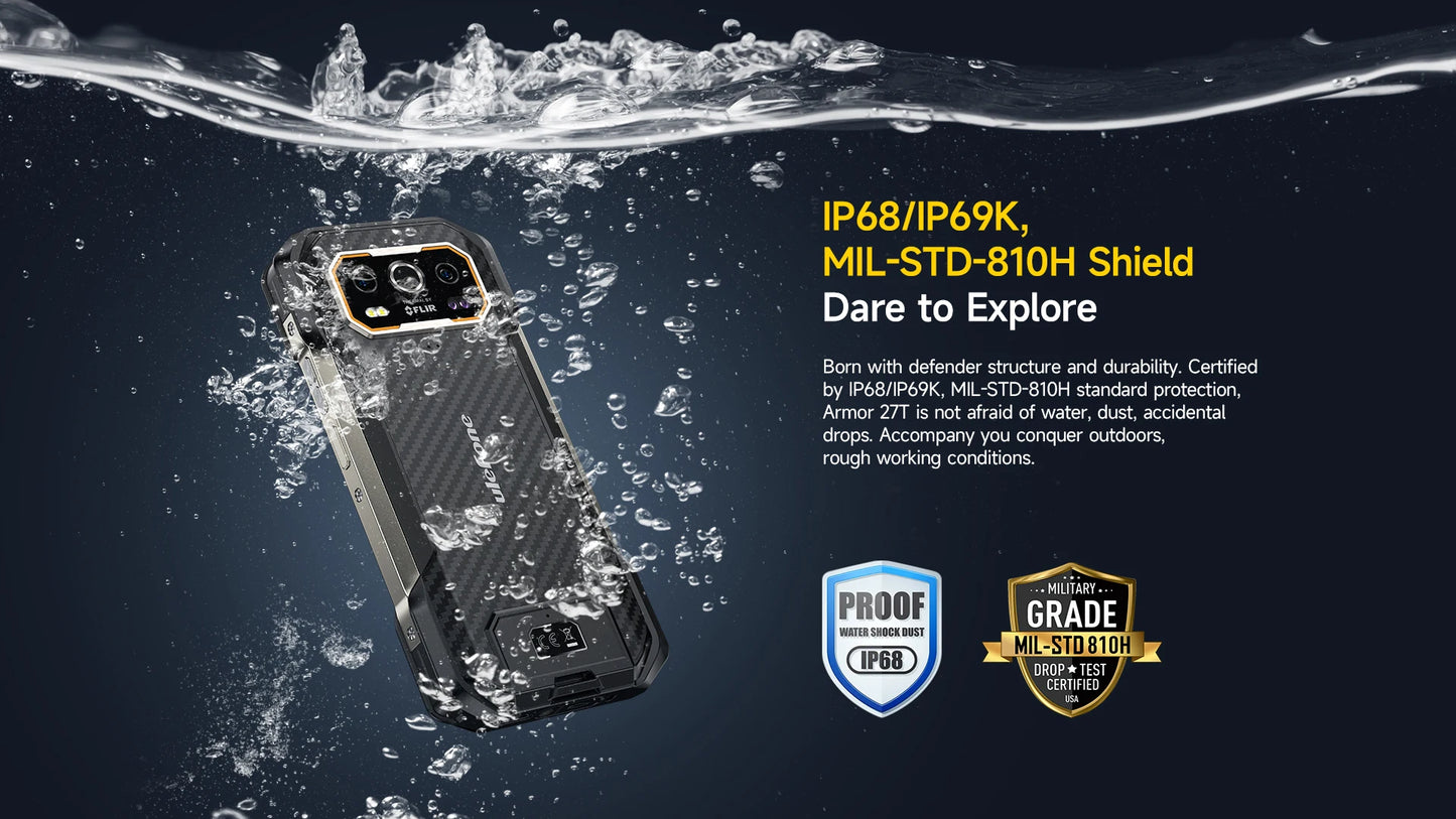 Celular Rugged Ulefone Armor 27T 4G con Cámara Térmica FLIR® y Visión Nocturna (10600mAh, 24GB/256GB, Android 14)