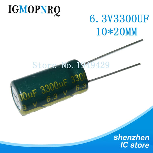 Capacitor Electrolítico Aluminio (3300uF, 6.3V, 10x20mm) - Pack 10 Unidades