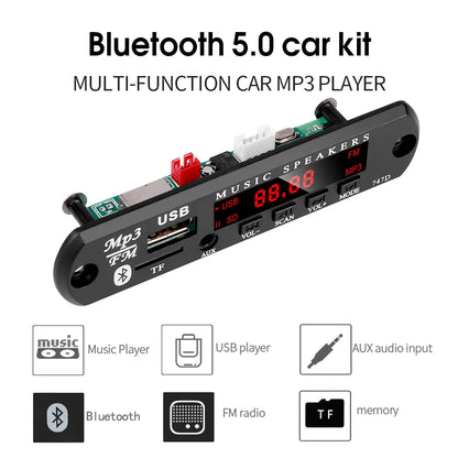 Módulo Decodificador MP3/WMA (9V/12V, Bluetooth 5.0) Reproductor Música Inalámbrico Lossless USB/AUX/TF/Radio FM con Control Remoto (1-5 Unidades)
