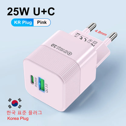 Cargador Pared Rápido PD 25W USB Tipo C (Enchufe Coreano KR) para iPhone 15 Pro Max