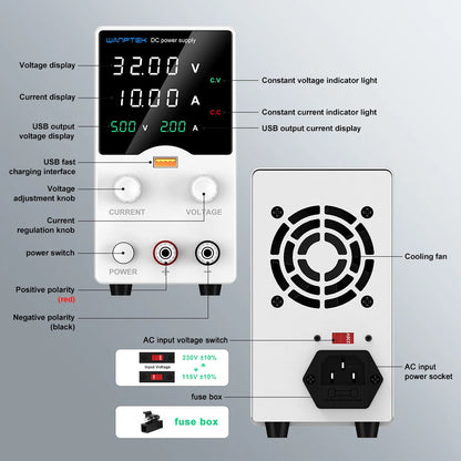 Fuente de Poder Laboratorio WANPTEK DC Ajustable 30V/60V/120V Regulador Voltaje Preajuste V/A (Input 110V/220V)