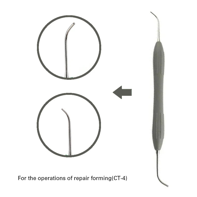 Set Relleno Resina Dental Doble Punta Acero Inoxidable (Espátula Relleno Composite, Mango Silicona)