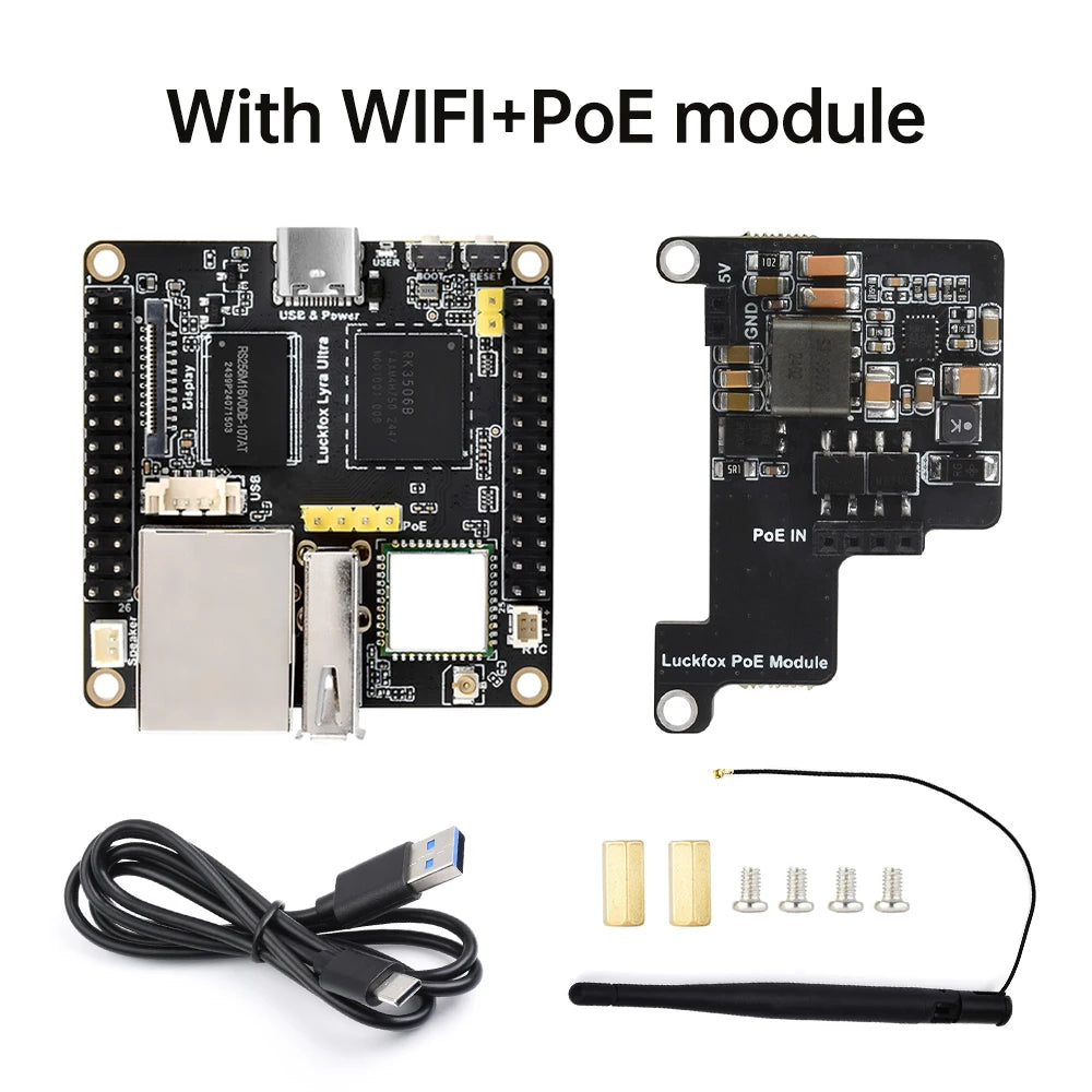 Placa Desarrollo Luckfox Lyra Ultra W (RK3506B, 8GB eMMC, WiFi6/PoE, Audio, DisplayPort, Linux)