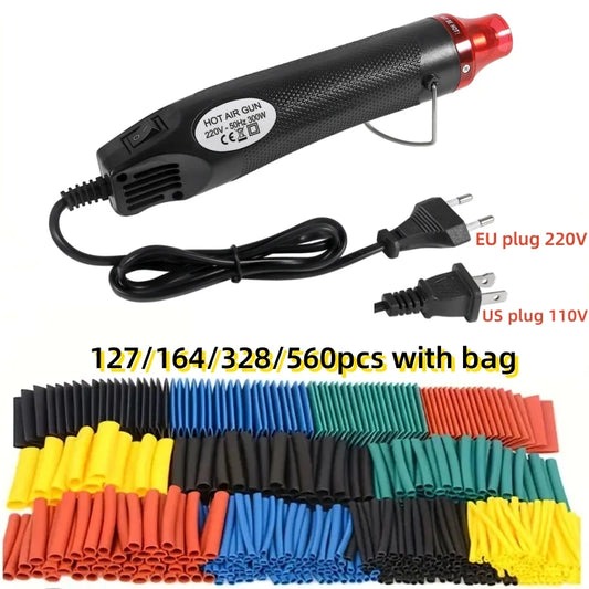 Kit Tubo Termoretráctil 2:1 (127/164/328/560 Piezas) con/sin Pistola Aire Caliente (EU/US 110V/220V) Aislante Cable