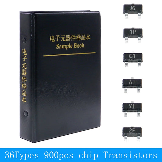 Kit Surtido Transistores/Componentes SMD (36 Valores Comunes) Libro Muestras (Total 900 Piezas)