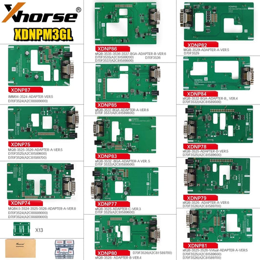 Set Adaptadores Xhorse MQB48 (Sin Desmontaje/Soldadura) para VVDI Prog / Key Tool Plus Pad (13 Pzs)
