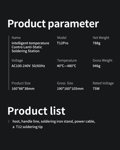MECHANIC T12 Pro Soldering Station - Intelligent LED Digital Display Anti-Static Thermostat Heating Repair Welding Tool