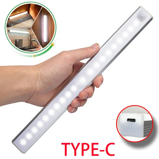 Luz Nocturna LED Inalámbrica con Sensor Movimiento (Recargable Tipo C) para Gabinete/Armario/Escalera/Cocina