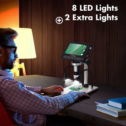 Elikliv EDM9 7 Inch 1080P LCD Digital Microscope 50X-1200X Soldering Electronics Microscopes With LED Lights Support PC Computer