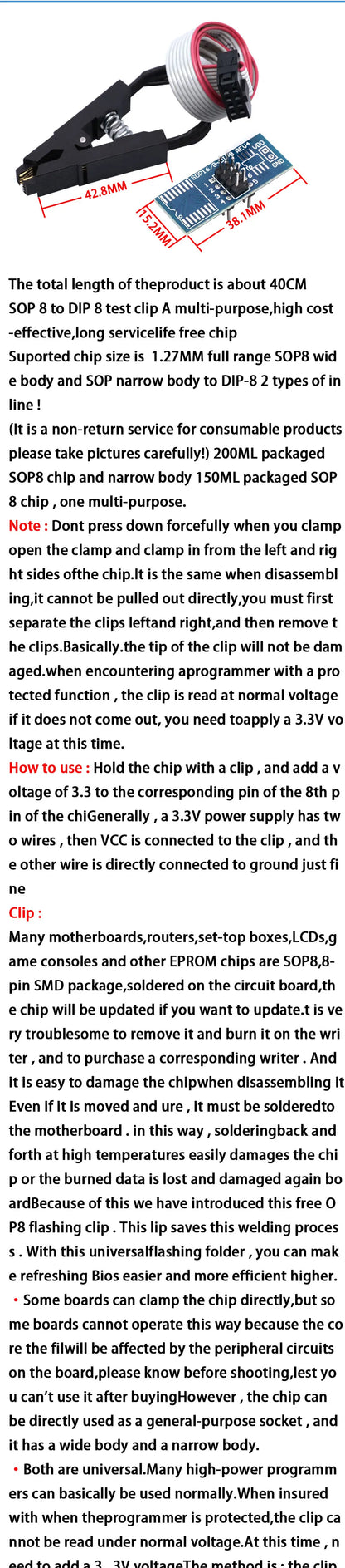 Kit Programador USB CH341 Original 24/25 Series EEPROM Flash BIOS + Clip Test SOIC8/SOP8