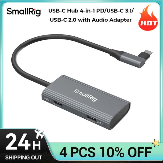 Hub USB-C 4-en-1 SmallRig PD 100W USB-C 3.1 + USB-C 2.0 + Adaptador Audio para Grabación Video Profesional Celular (4598)