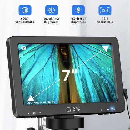 Elikliv DM9 7 Inch 50X-1200X Digital Microscope Adjustable HD LCD Video Microscops Camera For PCB Electronics Soldering Tool