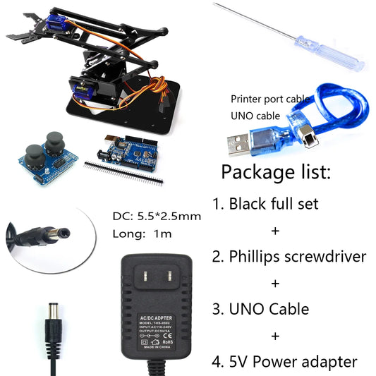 Kit Garra Brazo Robot Manipulador Mecánico Acrílico 4-DOF (Desarmado, para SG90/MG90S) Arduino STEAM