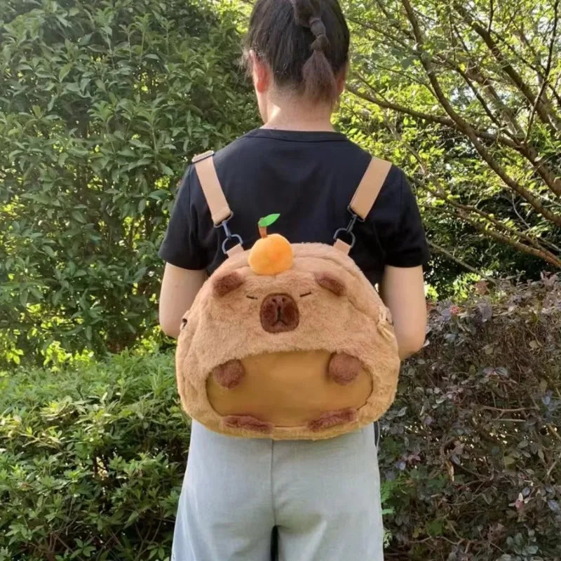 Mochila Peluche Capibara Kawaii Bolso Hombro/Mini Morral Muñeco Peludo Regalo
