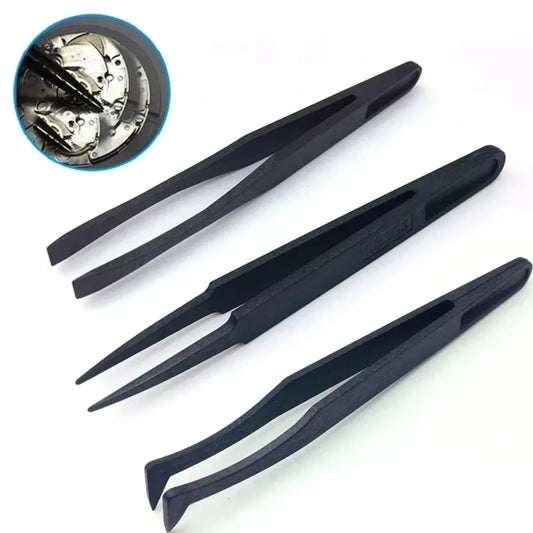 Pinzas Antiestáticas Fibra Carbono Herramienta Reparación Relojero (Plástico Negro)