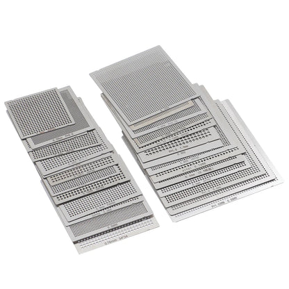 Set Plantillas Stencils BGA Universales (Calor Directo) para Reballing SMT/SMD (10/16/27 Piezas)